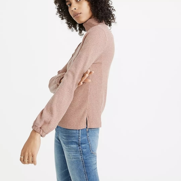 Madewell heathered bubble-sleeve swing turtleneck. - Picture 2 of 8